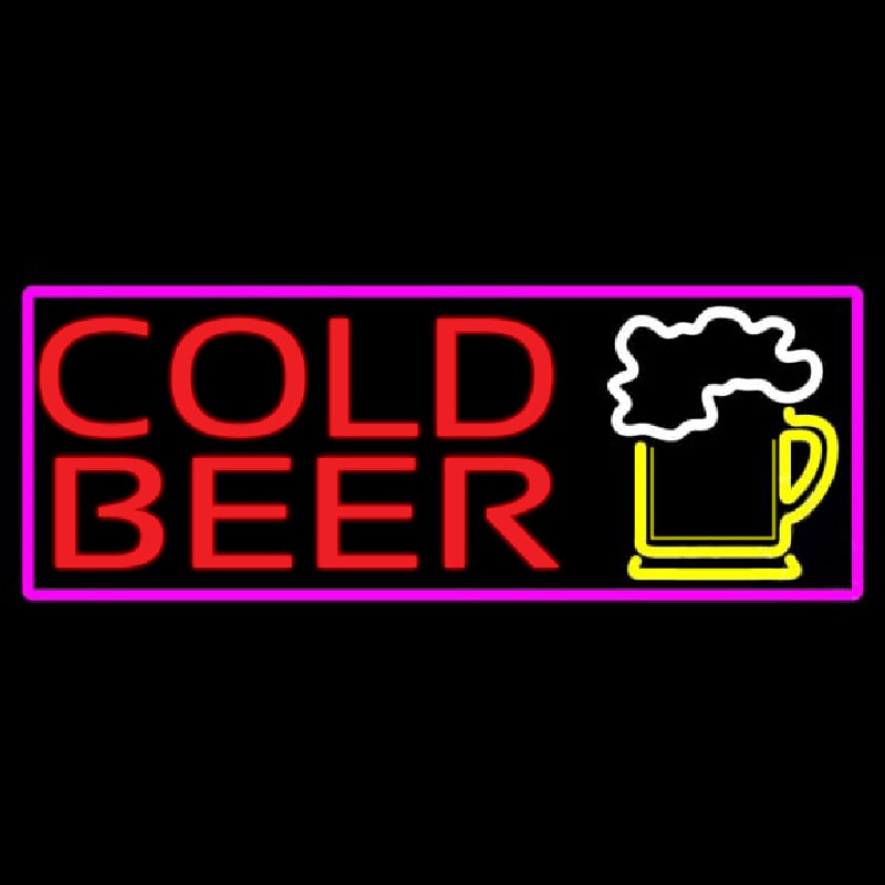Cold Beer And Beer Mug With Pink Border Neonskylt