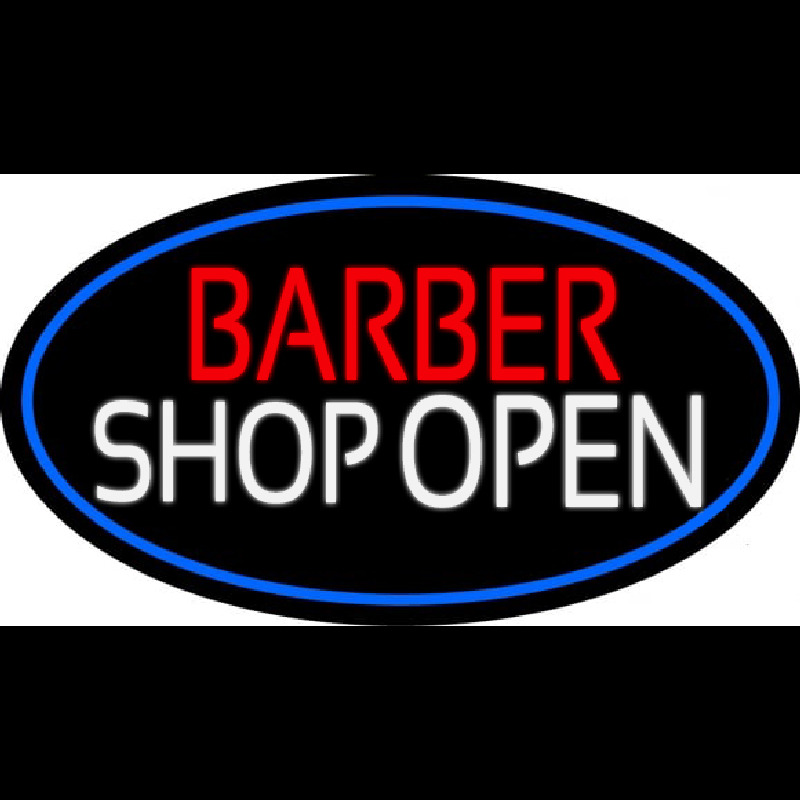 Barber Shop Open With Blue Border Neonskylt