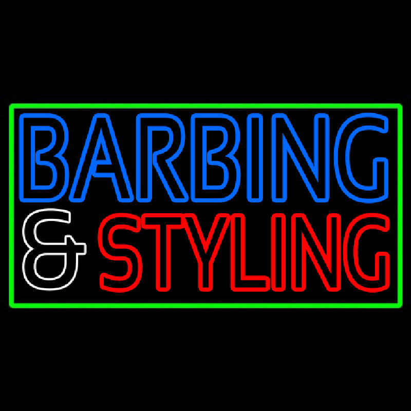 Barbering And Styling With Green Border Neonskylt