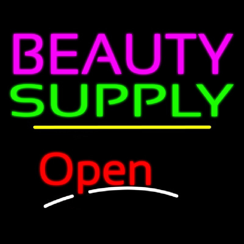 Beauty Supply Open Yellow Line Neonskylt