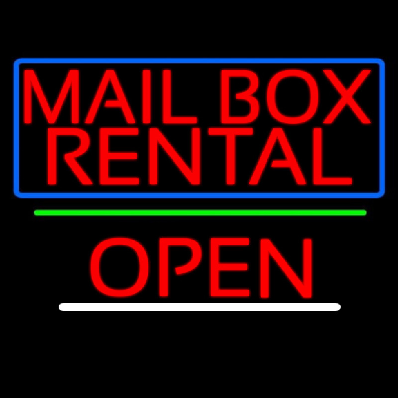 Block Mail Bo  Rental Blue Border With Open 2 Neonskylt