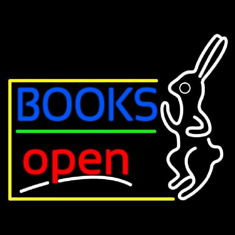 Blue Books With Rabbit Logo Open Neonskylt