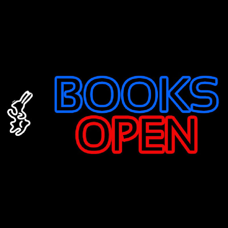 Blue Books With Rabbit Logo Open Neonskylt