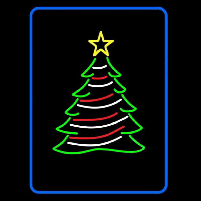 Blue Border Decorative Christmas Tree Neonskylt