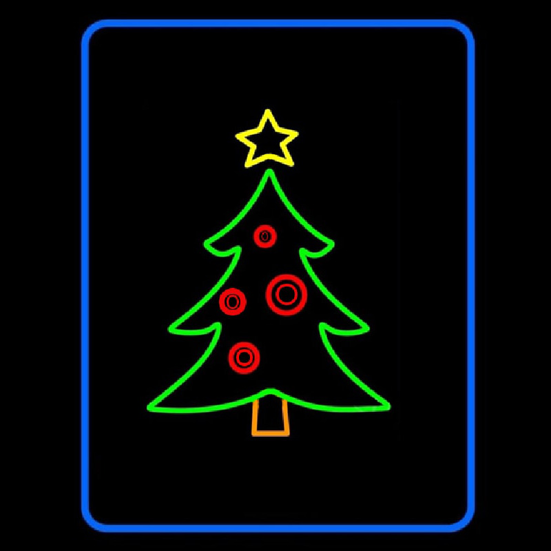 Blue Border Green Christmas Tree Neonskylt