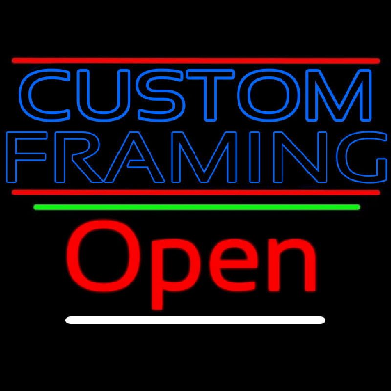 Blue Custom Framing With Lines With Open 3 Neonskylt