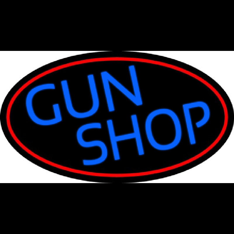 Blue Gun Shop With Red Round Neonskylt