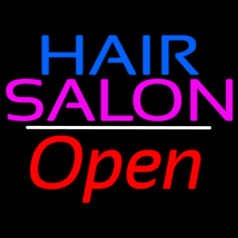 Blue Hair Salon Open White Line Neonskylt