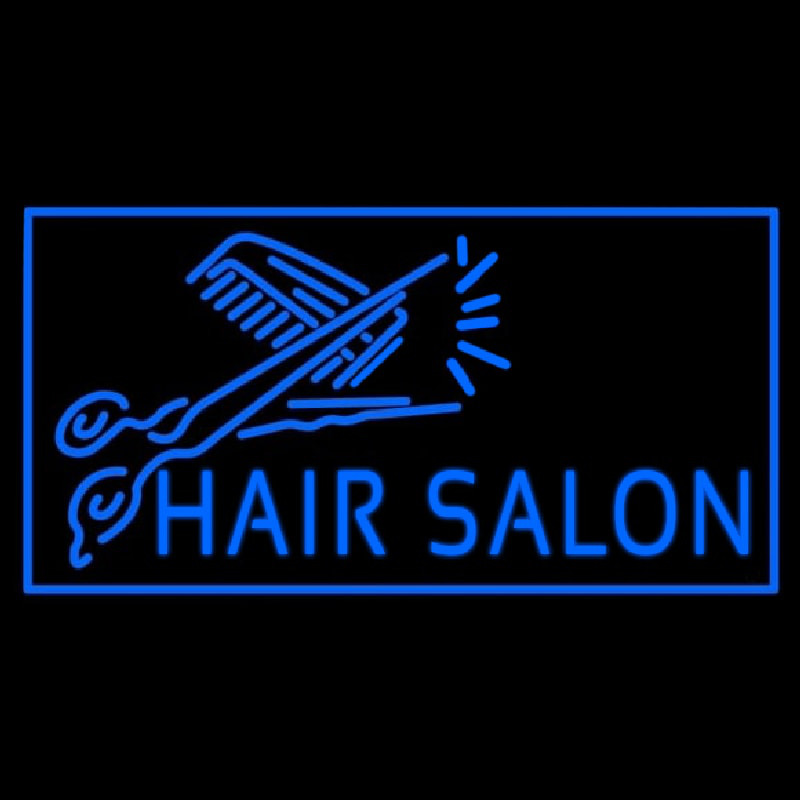 Blue Hair Salon With Scissor Neonskylt