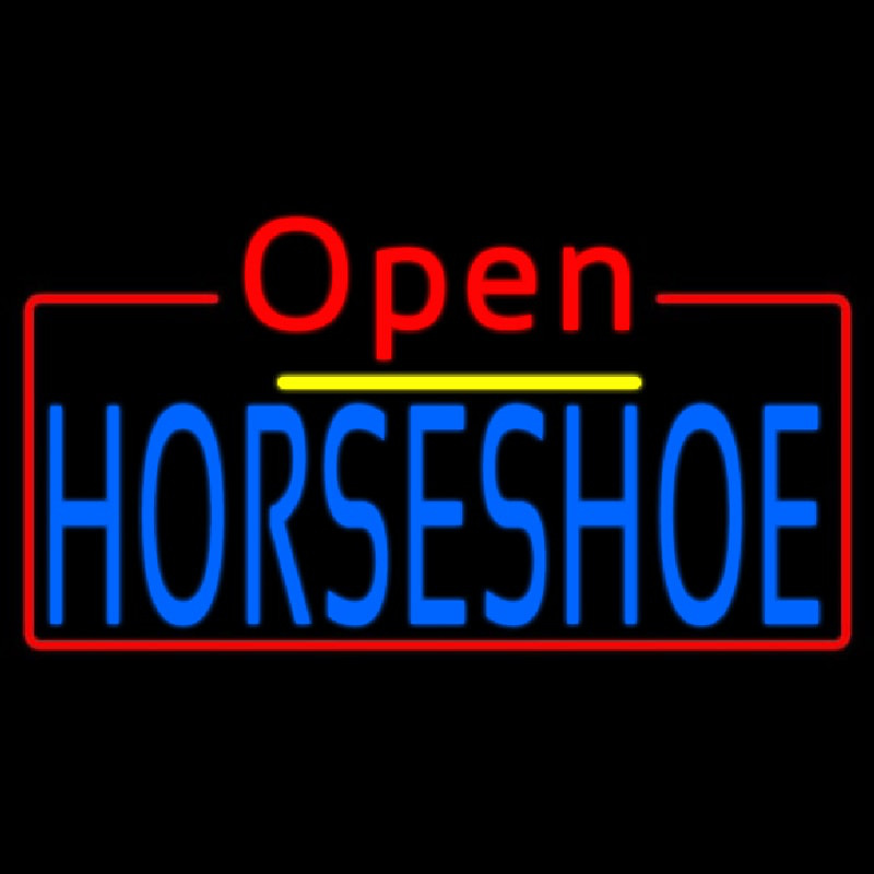 Blue Horseshoe Open Neonskylt