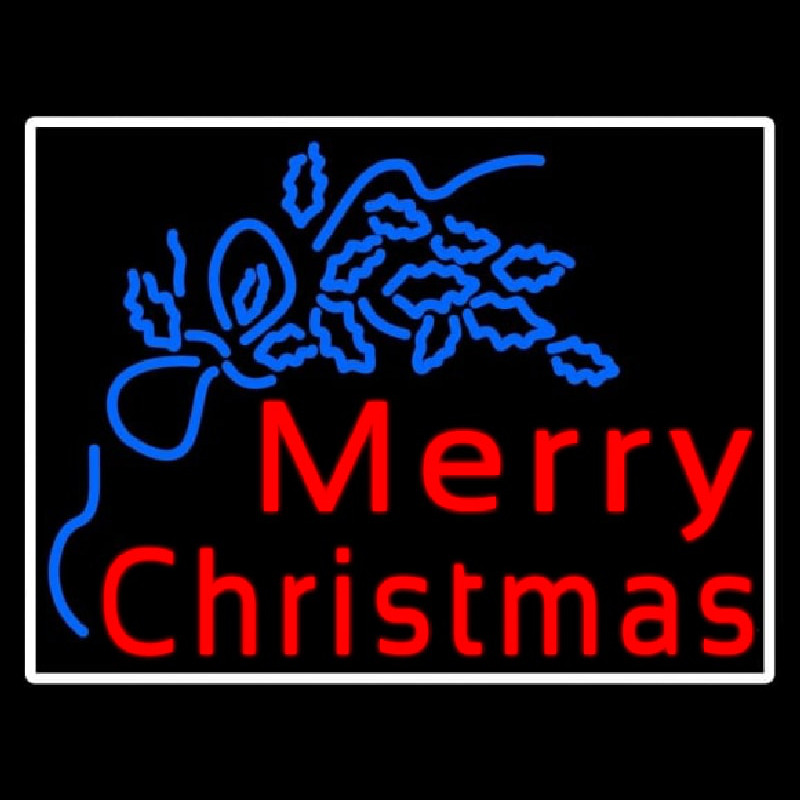 Blue Merry Christmas White Border Neonskylt