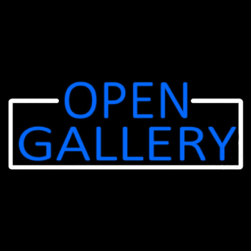 Blue Open Gallery With White Border Neonskylt