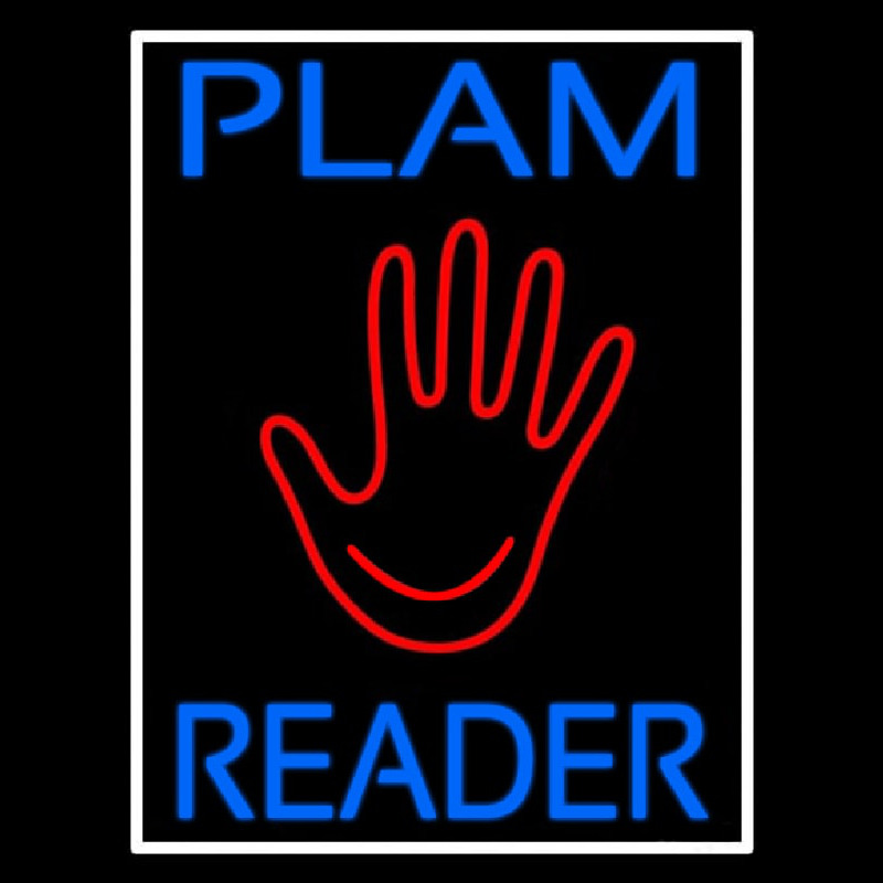 Blue Palm Reader White Border Neonskylt