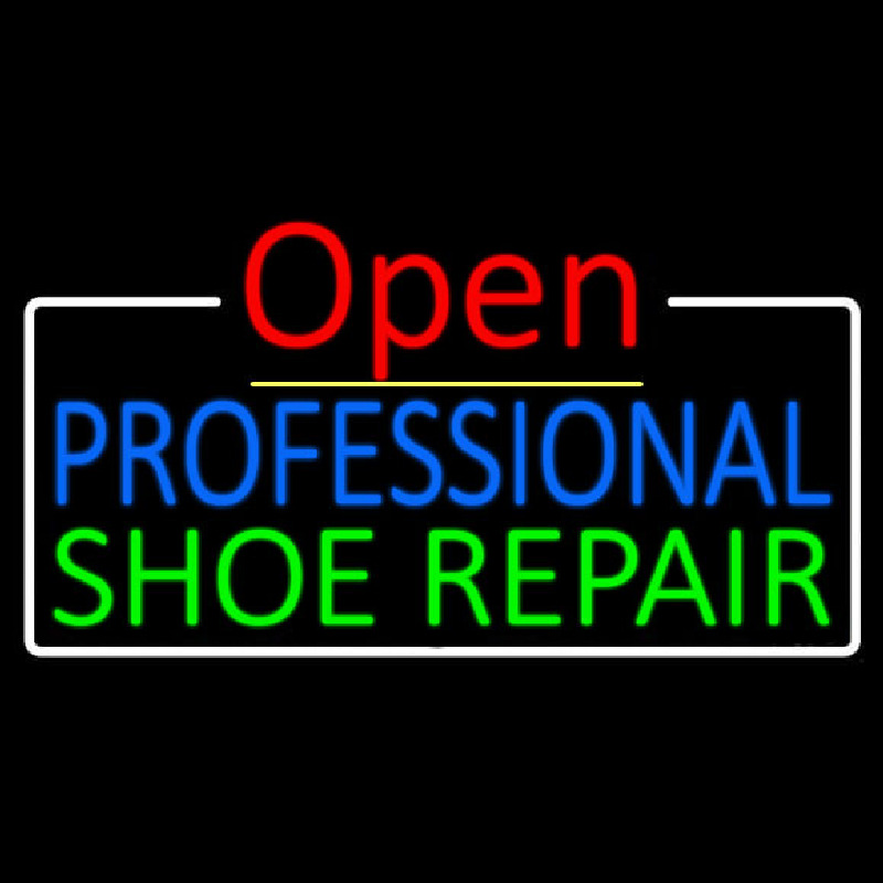 Blue Professional Green Shoe Repair Open Neonskylt