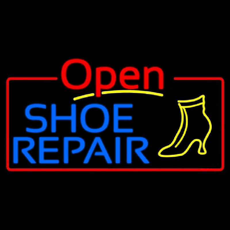 Blue Shoe Repair Open Neonskylt