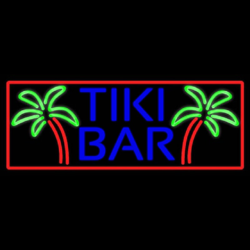 Blue Tiki Bar Palm Tree With Red Border Real Neon Glass Tube Neonskylt