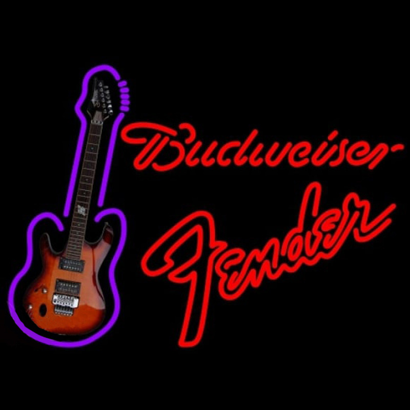 Budweiser Fender Red Guitar Beer Sign Neonskylt