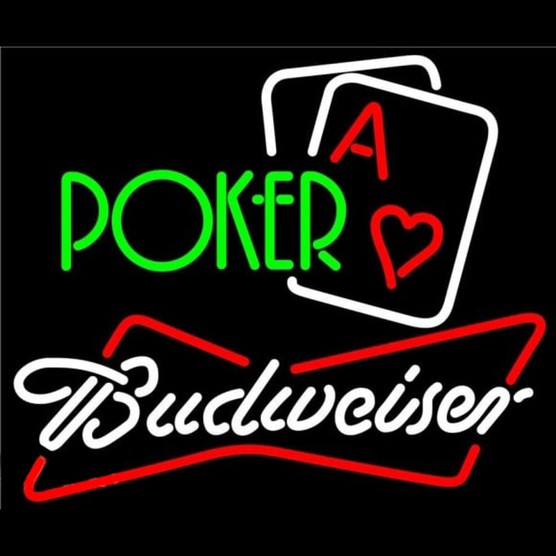 Budweiser Green Poker Beer Sign Neonskylt