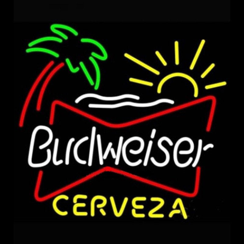 Budweiser Palm Tree Cerveza Beer Light Neonskylt