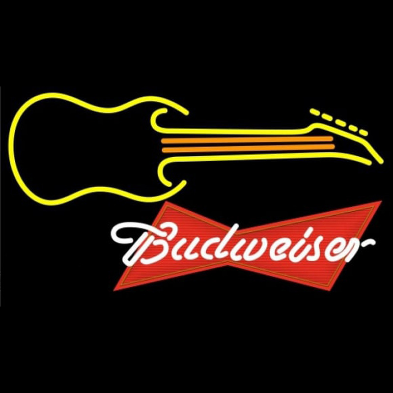 Budweiser Red Guitar Yellow Orange Beer Sign Neonskylt