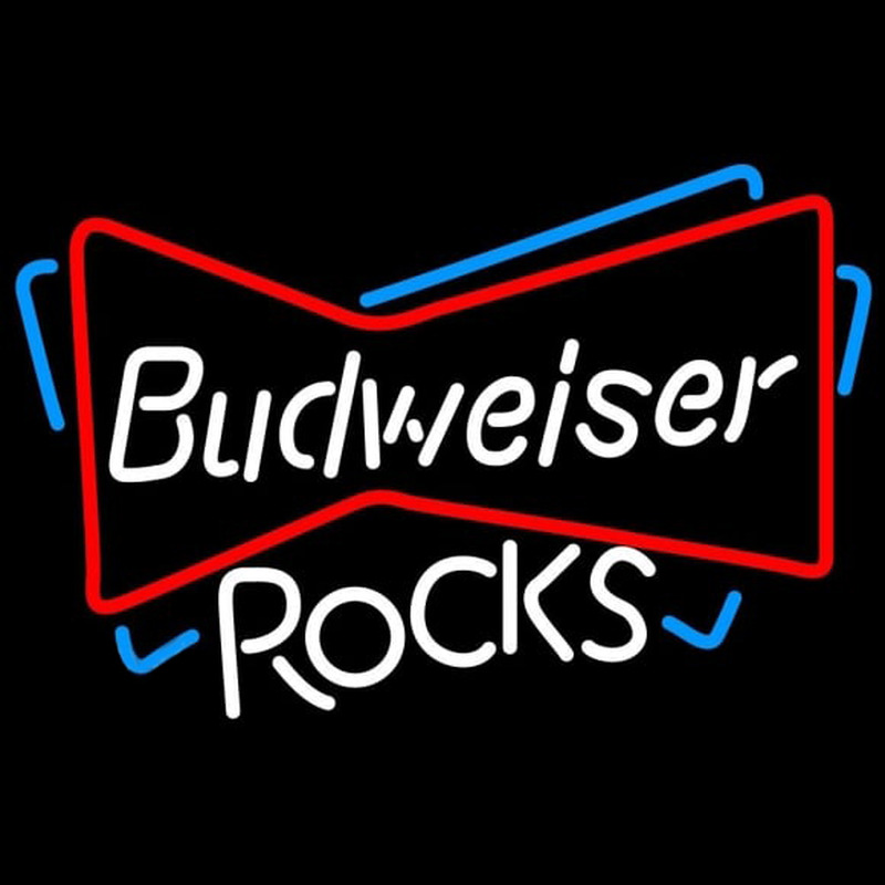 Budweiser Rocks Bowtie Beer Sign Neonskylt