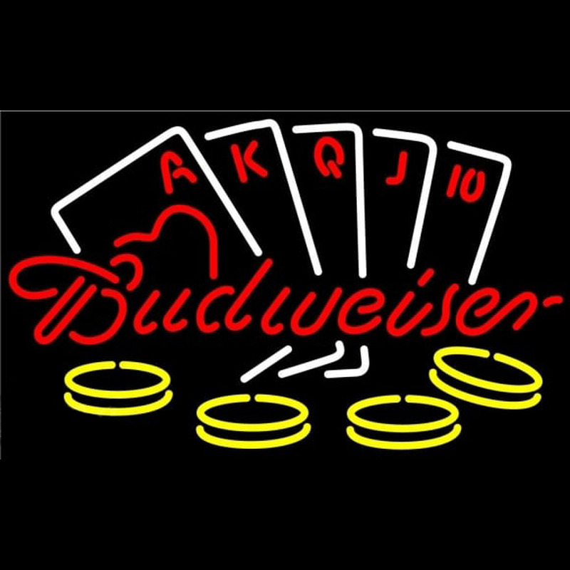 Budweiser With Poker Beer Sign Neonskylt