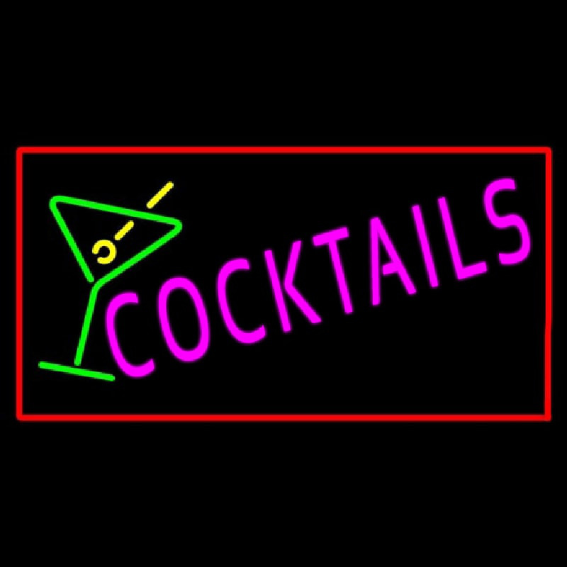 Cocktail with Cocktail Glass Red Border Neonskylt