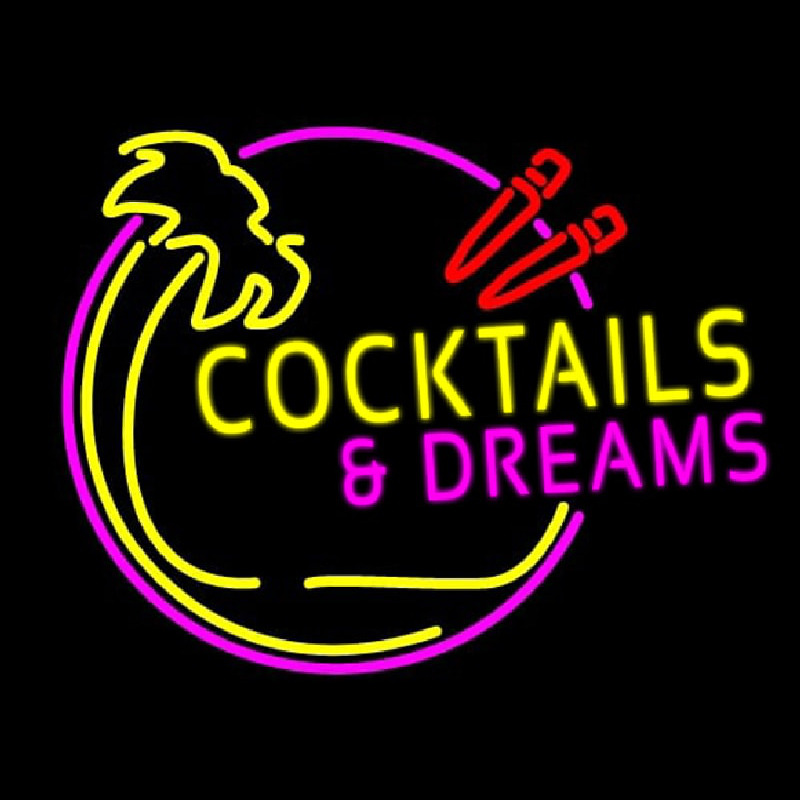 Cocktails and Dreams Bar Real Neon Glass Tube Neonskylt