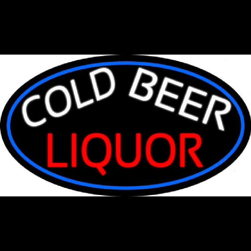 Cold Beer Liquor Oval With Blue Border Neonskylt