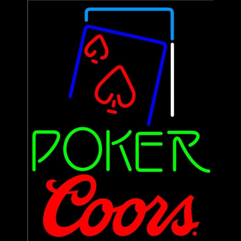 Coors Green Poker Red Heart Neonskylt