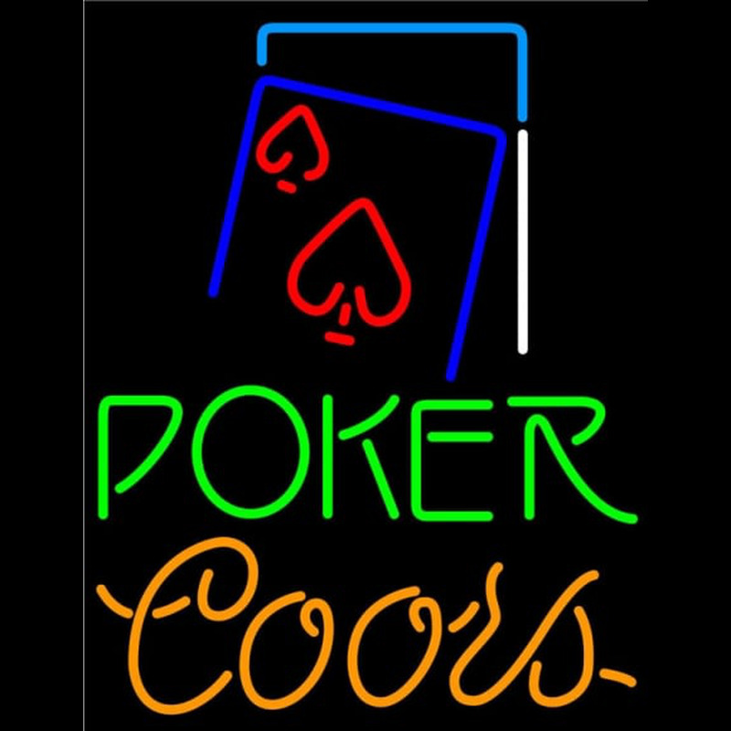 Coors Green Poker Red Heart Neonskylt