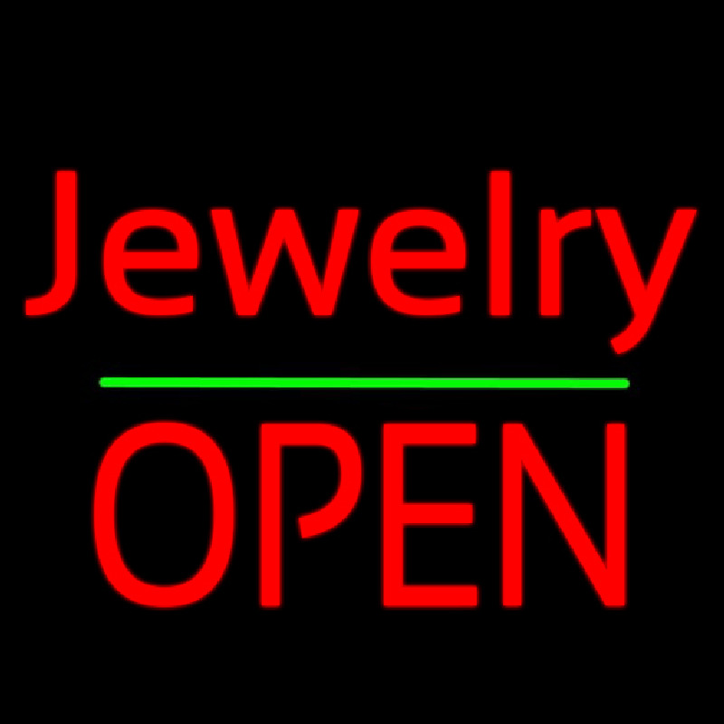 Cursive Jewelry Green Line Open Neonskylt