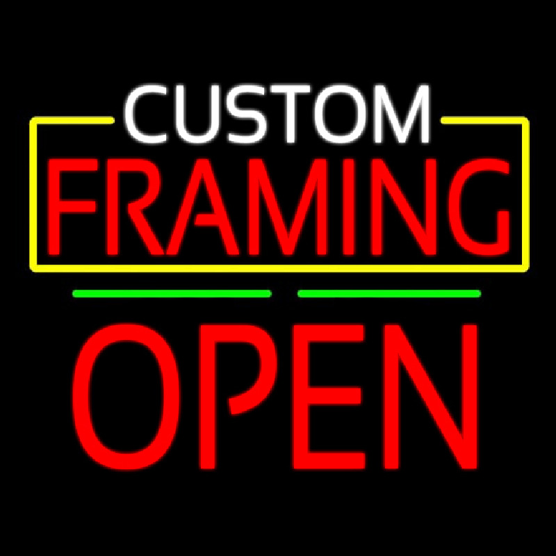 Custom Framing Open Green Line Neonskylt