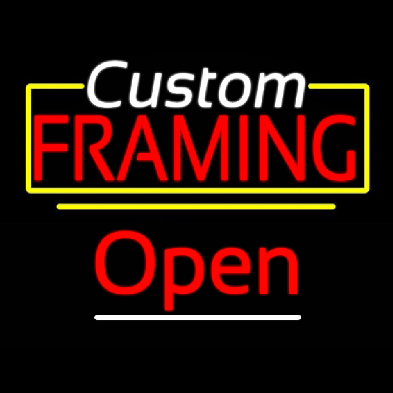 Custom Framing Open Yellow Line Neonskylt