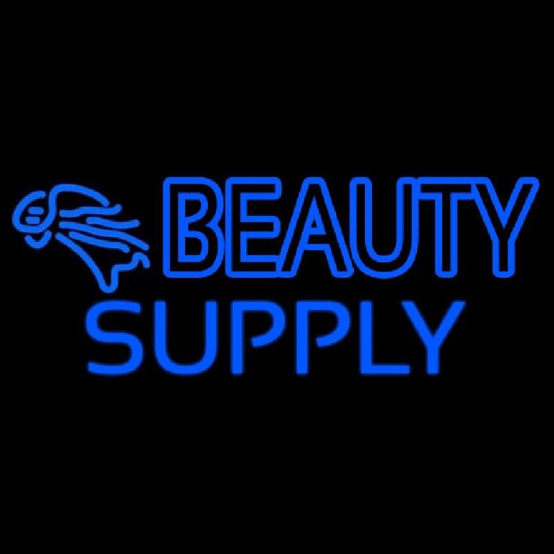 Double Stroke Blue Beauty Supply Neonskylt