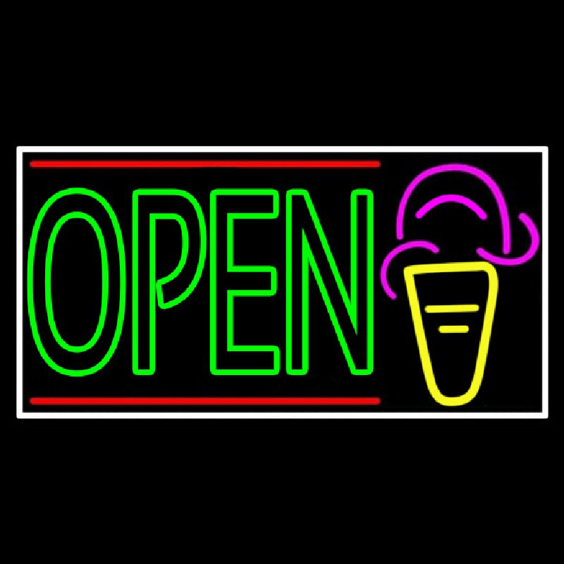 Double Stroke Green Open Ice Cream Cone Neonskylt