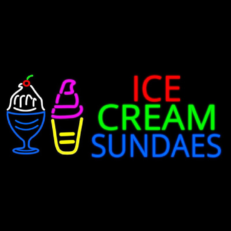 Double Stroke Ice Cream Sundaes Neonskylt