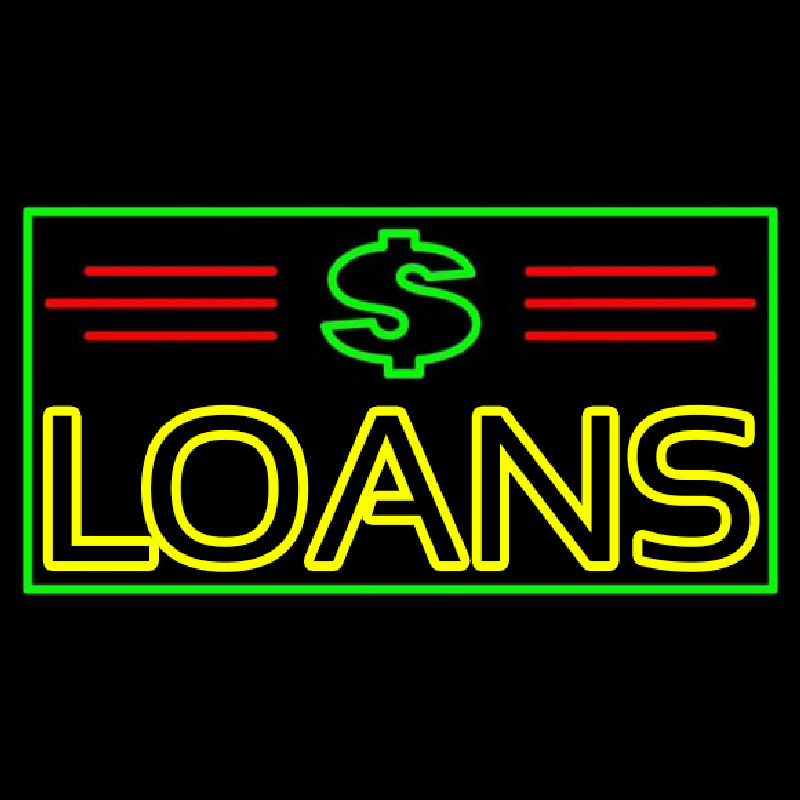 Double Stroke Loans With Dollar Logo And Border And Lines Neonskylt