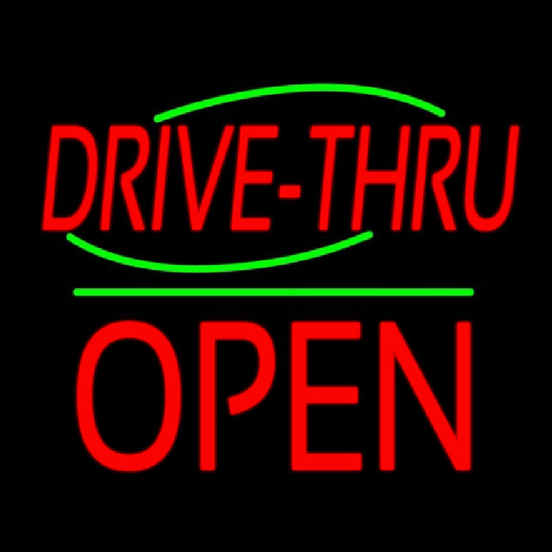 Drive Thru Block Open Green Line Neonskylt