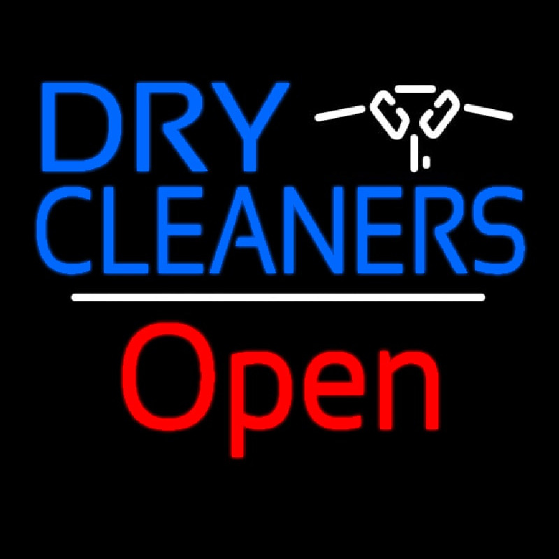 Dry Cleaners Logo Open White Line Neonskylt