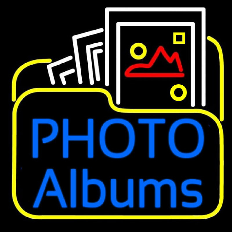 Gallery Icon With Blue Photo Album Neonskylt