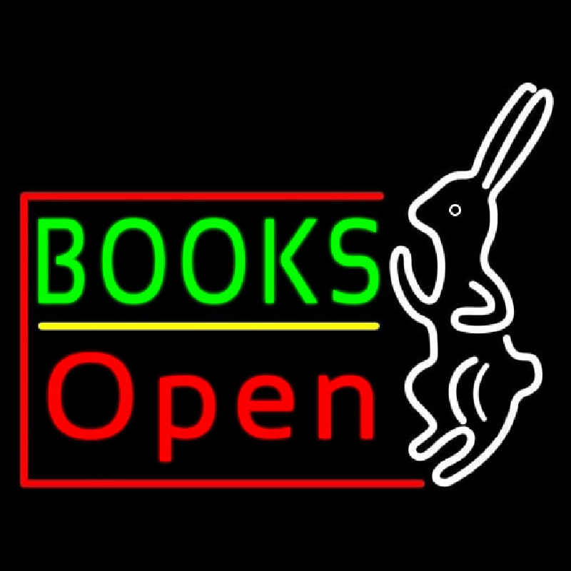 Green Books With Rabbit Logo Open Neonskylt