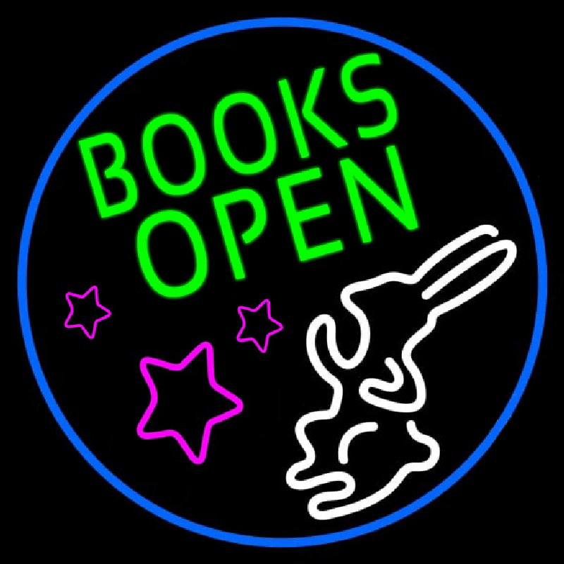 Green Books With Rabbit Logo Open Neonskylt