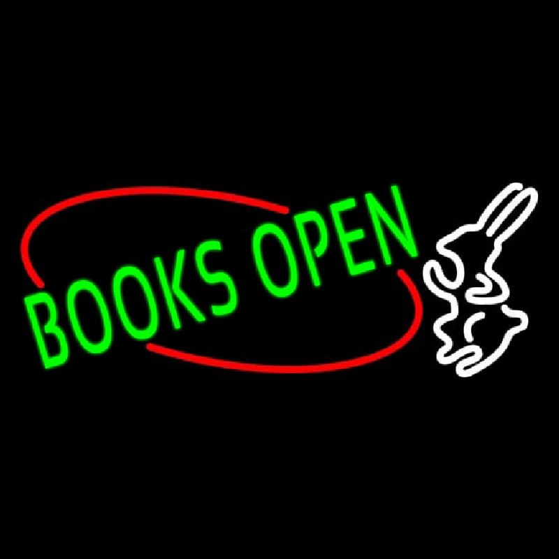 Green Books With Rabbit Logo Open Neonskylt