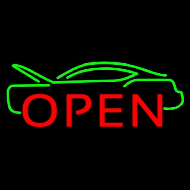 Green Car Open Neonskylt