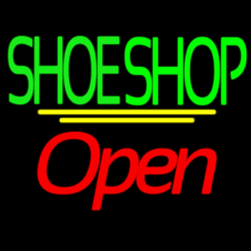 Green Double Stroke Shoe Shop Open Neonskylt