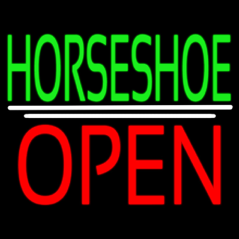 Green Horseshoe Open Neonskylt