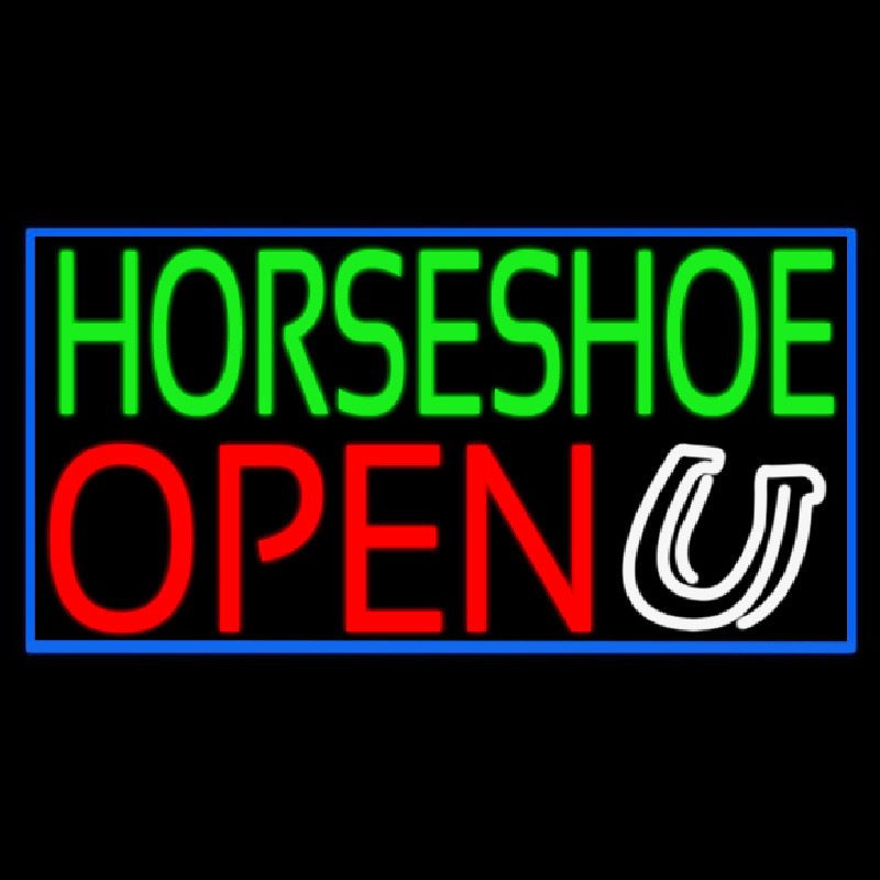 Green Horseshoe Open With Border Neonskylt