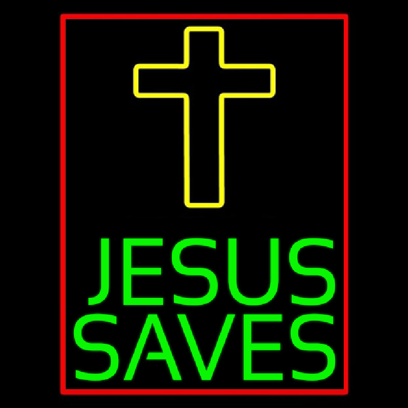 Green Jesus Saves Yellow Cross Neonskylt