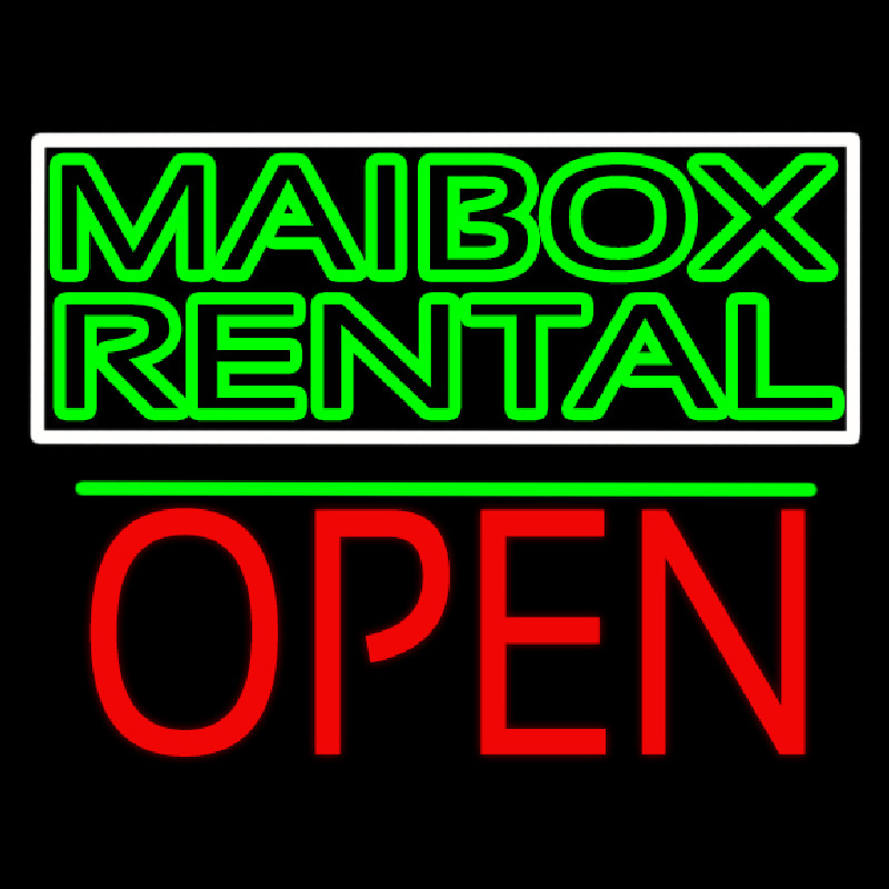 Green Mailbo  Rental Block With Open 1 Neonskylt